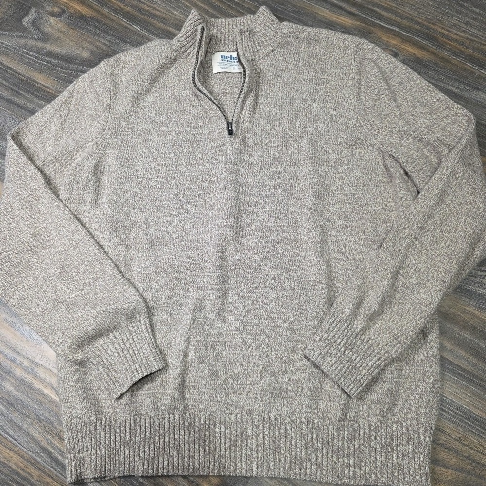 Urban Pipeline Mens XL Quarter Zip Pullover Sweater Tan Marled Knit Mock Neck